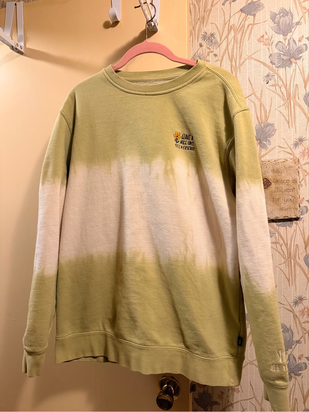 Vans Green and Cream Tie-Dye Crewneck Sweater